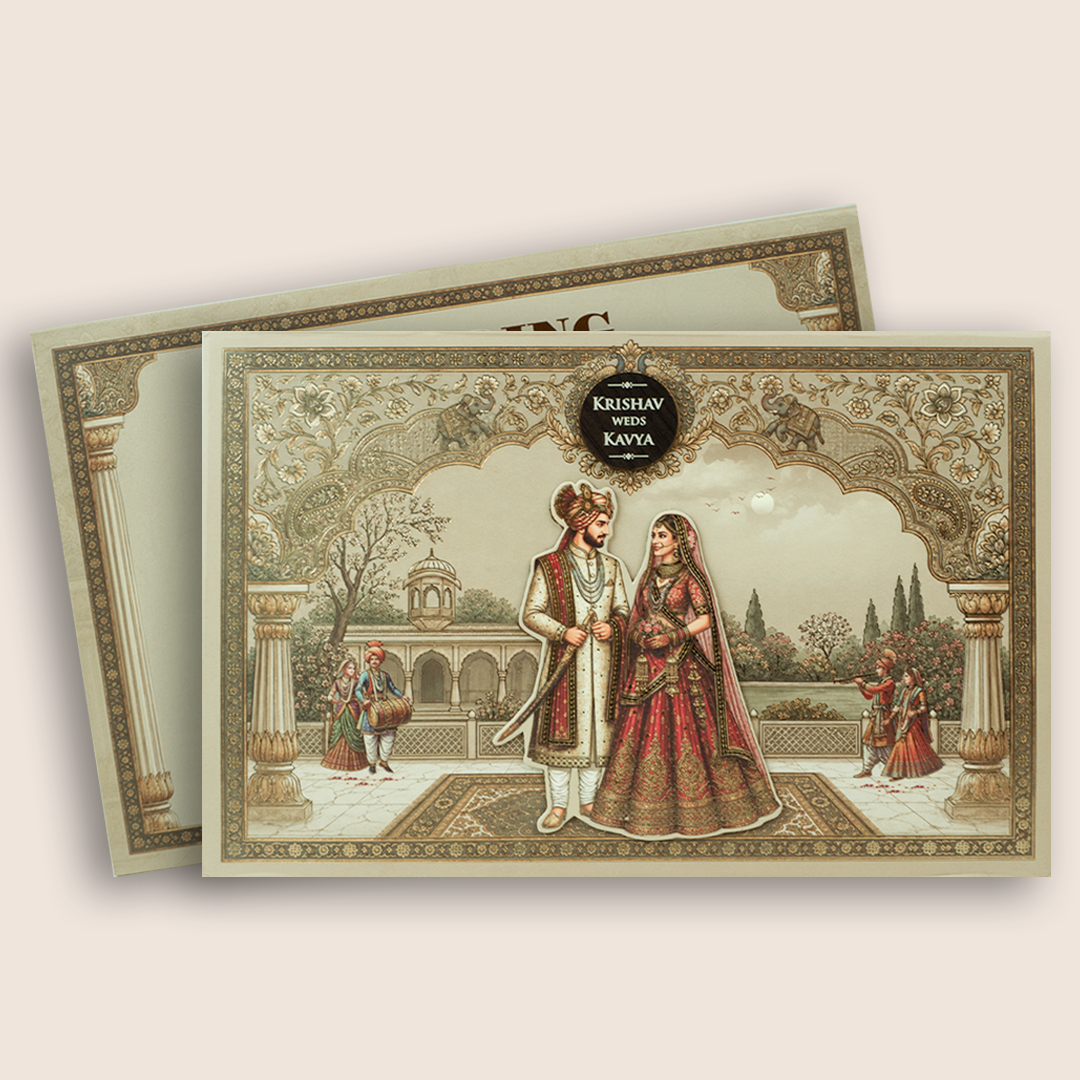 Sandal Floral Bride Groom Padded Wedding Invitation - KSH18090