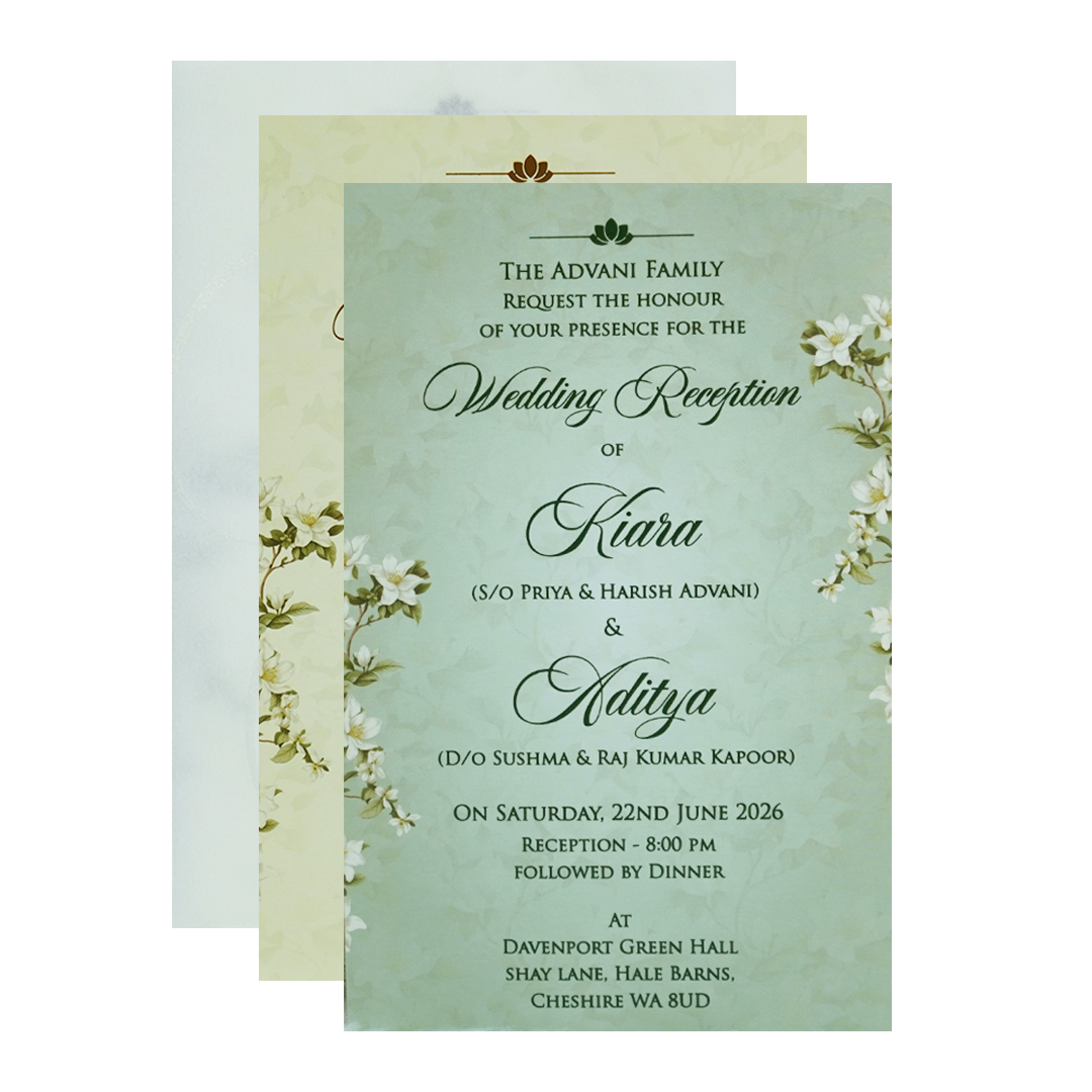Green Magnolia Floral Laser-Cut Wedding Card-KFR15240