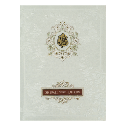 White Embossed Ganesha Classic Wedding card-KRE28450