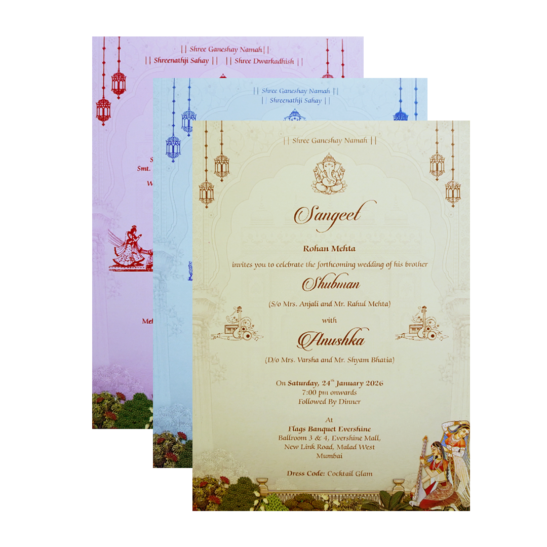 Royal Blue Gold Foil 3 Fold Bride and Groom Wedding Invitation Card-KRB09010