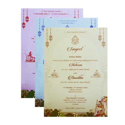 Royal Blue Gold Foil 3 Fold Bride and Groom Wedding Invitation Card-KRB09010