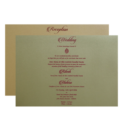 Pastel Green Gold Floral Classic Wedding Card -KMMWD1105