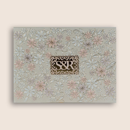 White Embossed Floral Premium Wedding Invitation Box - KSI33220