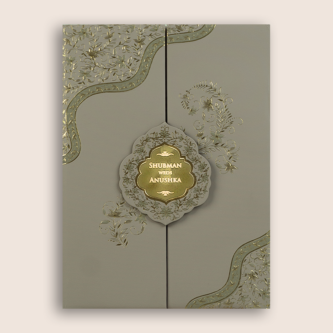 Light Beige Embossed Floral Door Style Padded Marriage Card - KRB10420