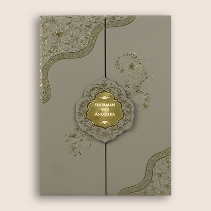 Light Beige Embossed Floral Door Style Padded Marriage Card - KRB10420