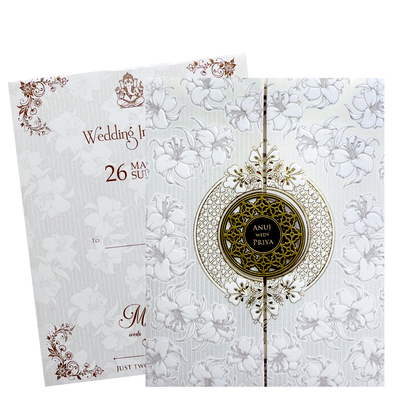 White Floral Padded Wedding Card - KSH73540