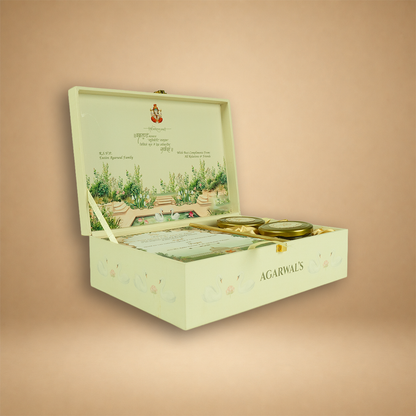 Green Jharokha Premium Wedding Invitation Box - KSBMD030