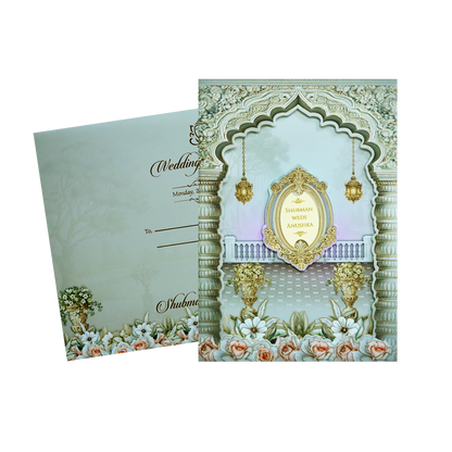 Grey Laser Cut Premium Wedding Card-KRB09520