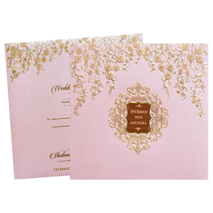 Pink Padded Embossed Floral Wedding Invitation Card-KRB09570