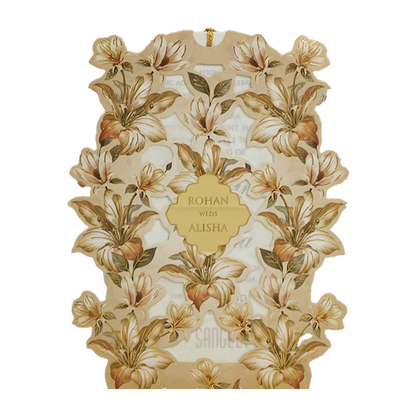 Beige Cream Floral Laser Cut Wedding Card - KFR16200