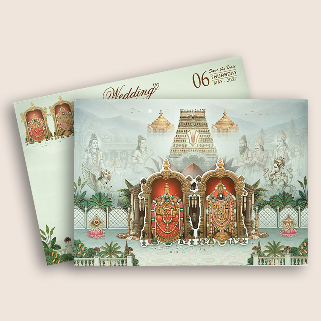 Blue Lord Balaji Padmavathi Padded Marriage Card - KSH18210