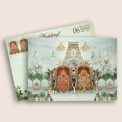Blue Lord Balaji Padmavathi Padded Marriage Card - KSH18210