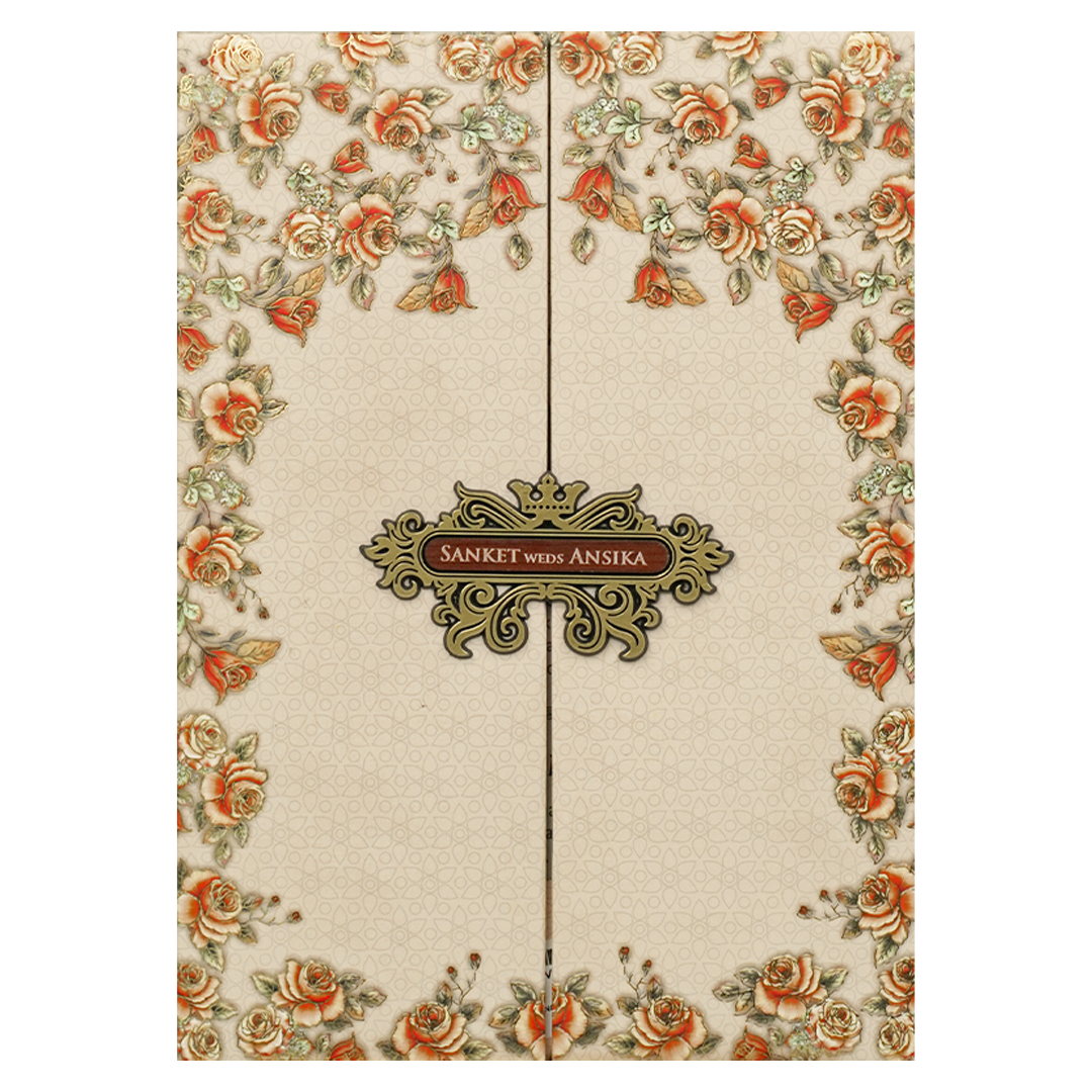 Ivory Floral Padded Wedding Card-KVN07230