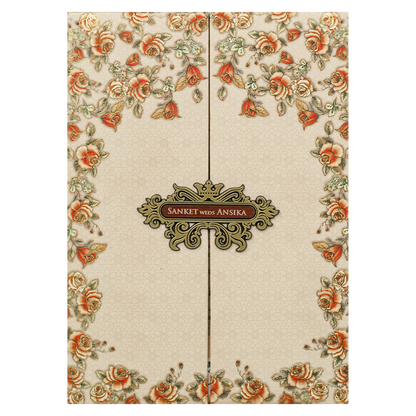 Ivory Floral Padded Wedding Card-KVN07230