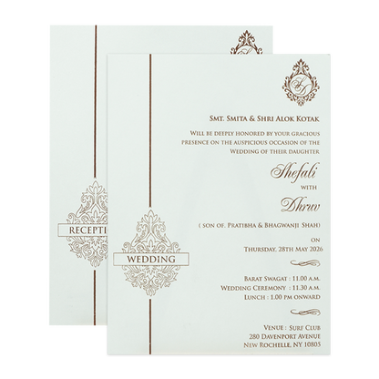 White Floral Gold Foil Wedding Card-KRE28500