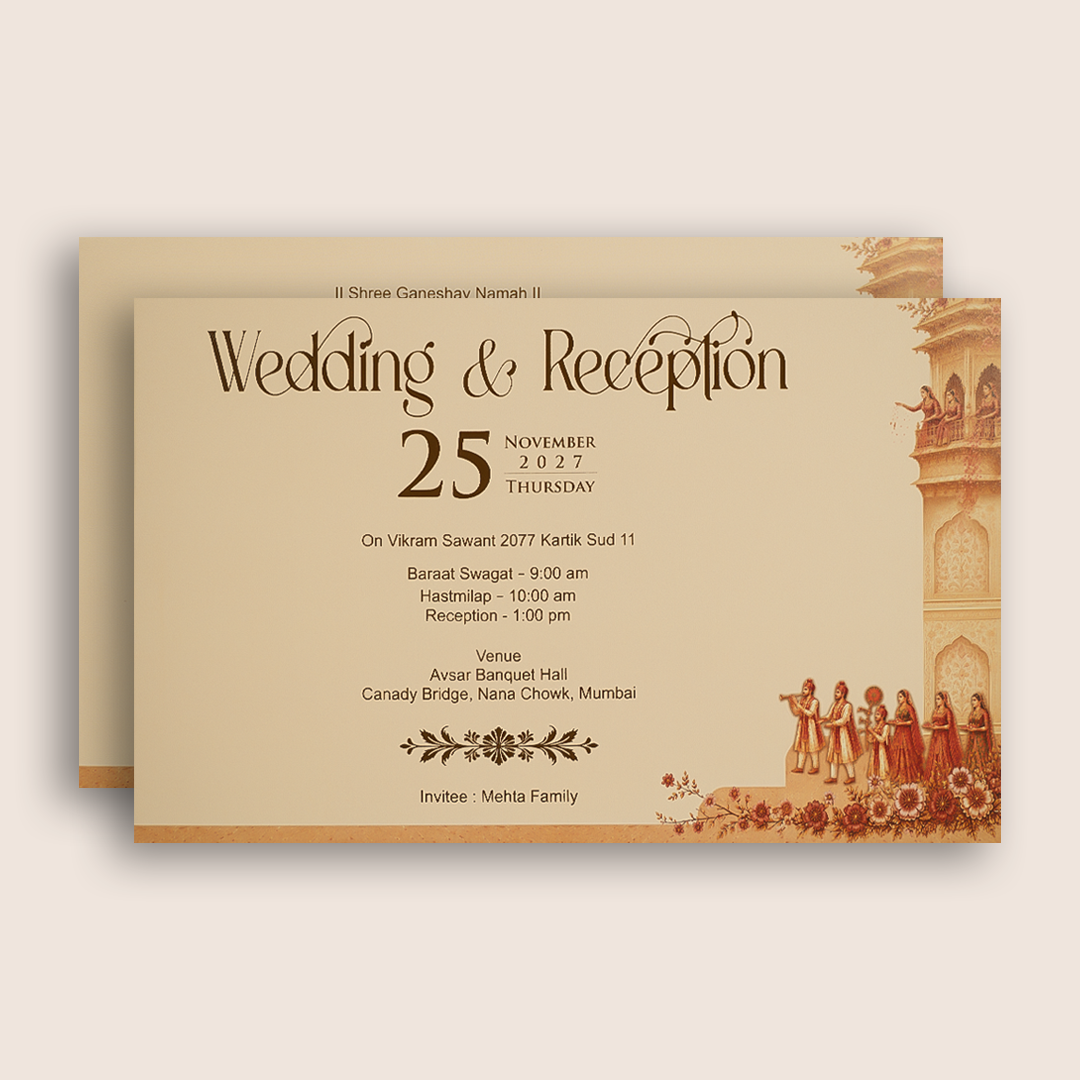 Pale Orange Royal Bride Groom Invitation Card - KPR07090