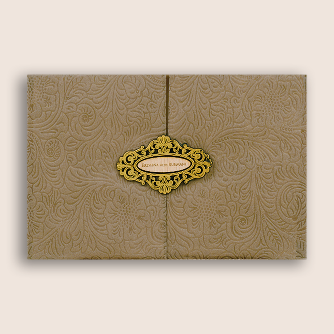 Brown Velvet Floral Door Style Padded Invitation Card - KJTS1851