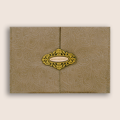 Brown Velvet Floral Door Style Padded Invitation Card - KJTS1851