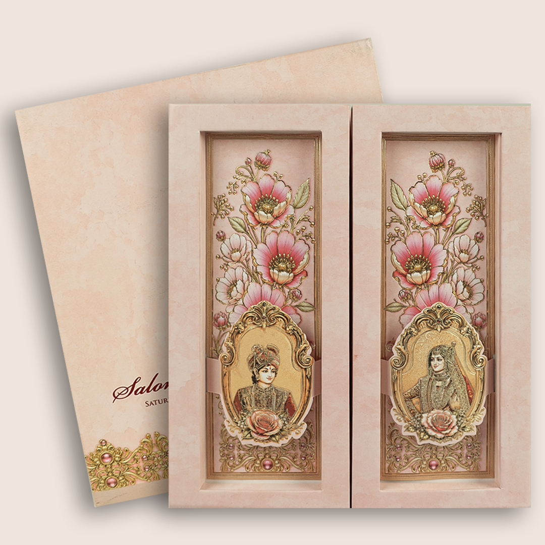 Pink Royal Bride Groom Padded Door Style Wedding Card - KPR026120