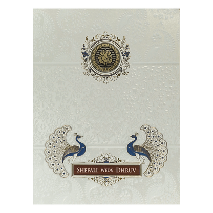 White Ganesha Peacock Wedding card-KRE28430