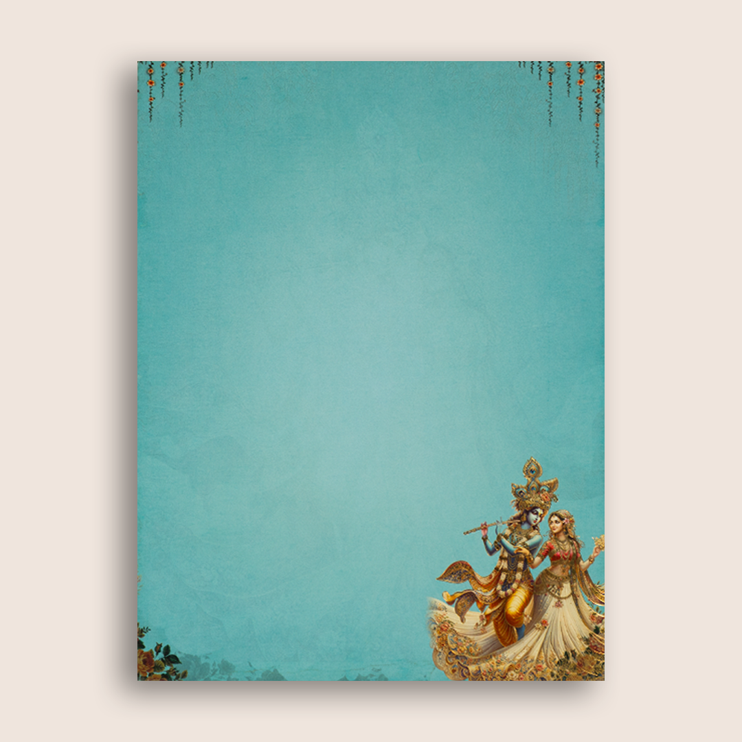 Royal Blue Radha Krishna Padded Wedding Card - KAA05770