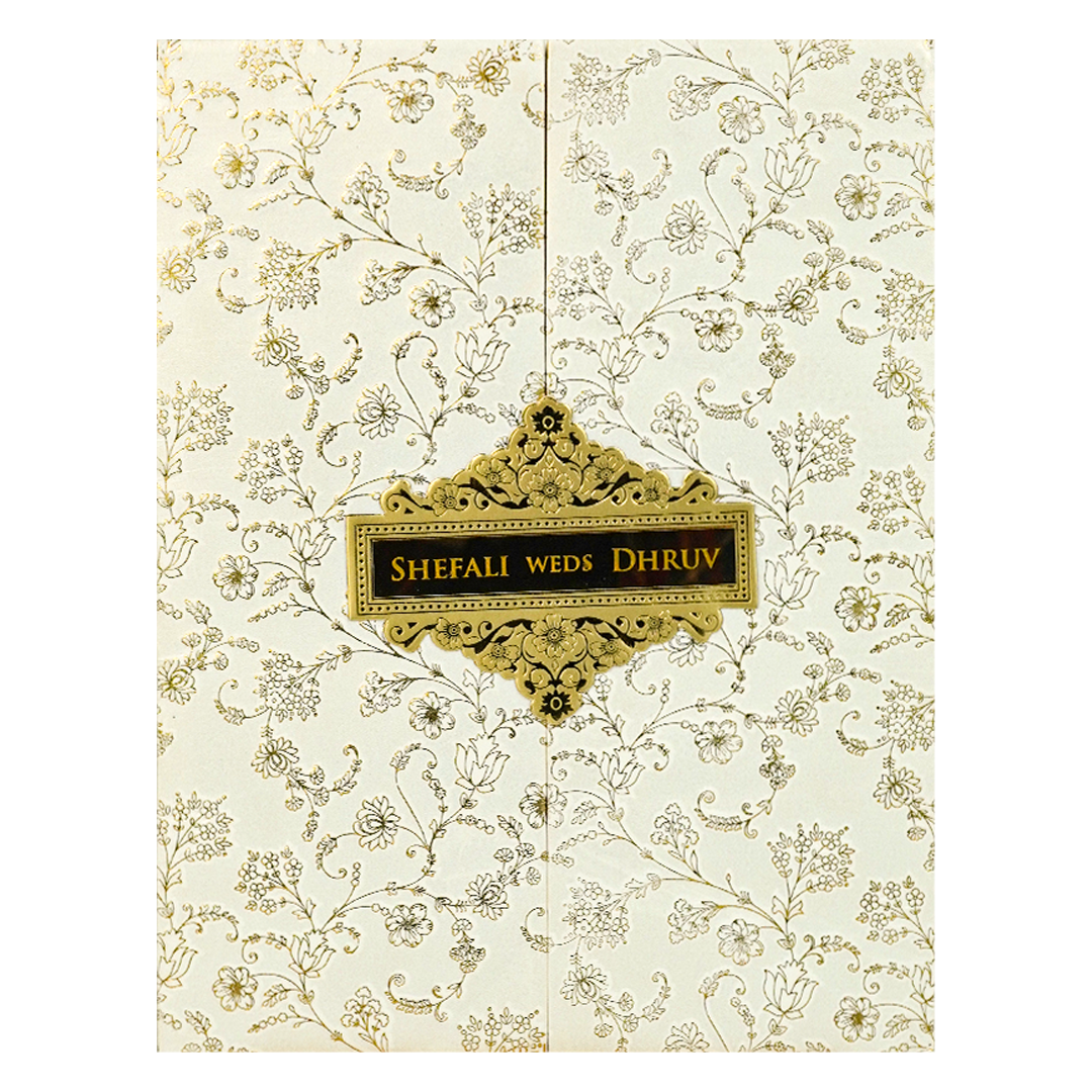 White Gold Foil Floral Padded Wedding card-KRE28240