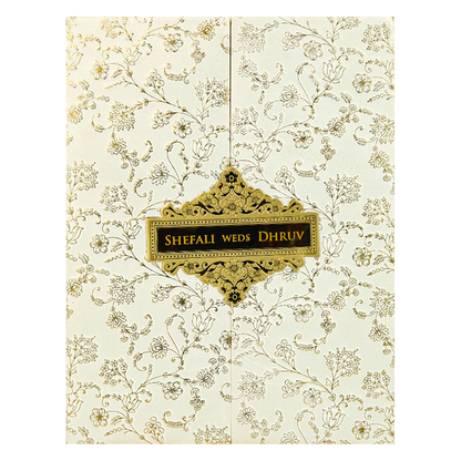 White Gold Foil Floral Padded Wedding card-KRE28240