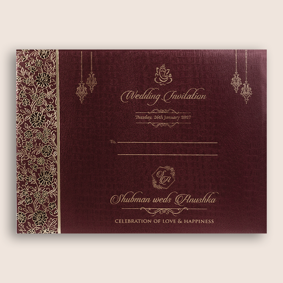Wine Floral Padded Marriage Invitation - KRB10450