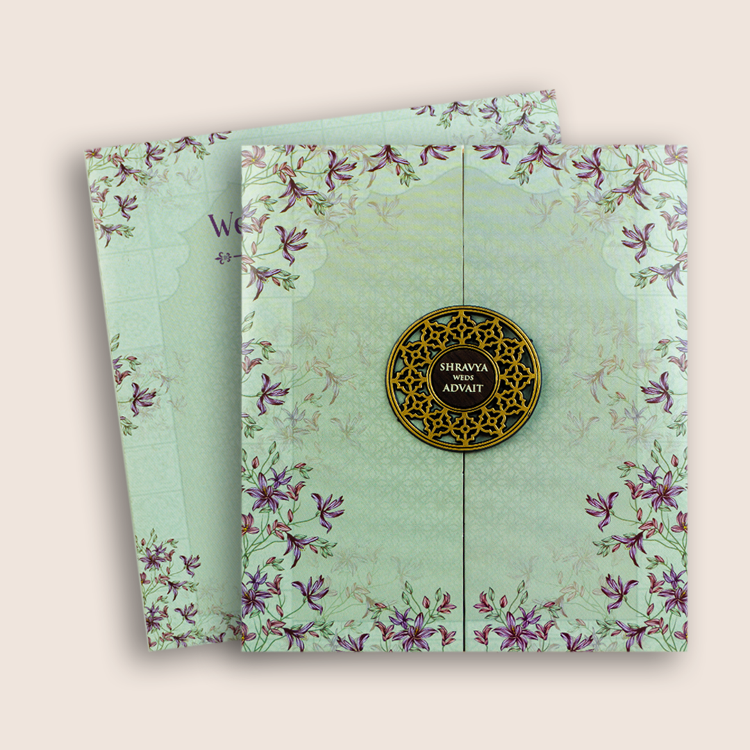 Green Floral Door Style Marriage Card - KVN07620
