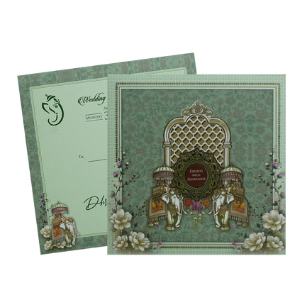Green Palace Padded Wedding Card - KSH72720
