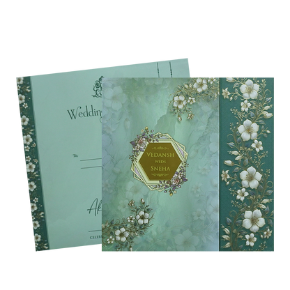 Blue Floral Padded Wedding Card - KSH72840