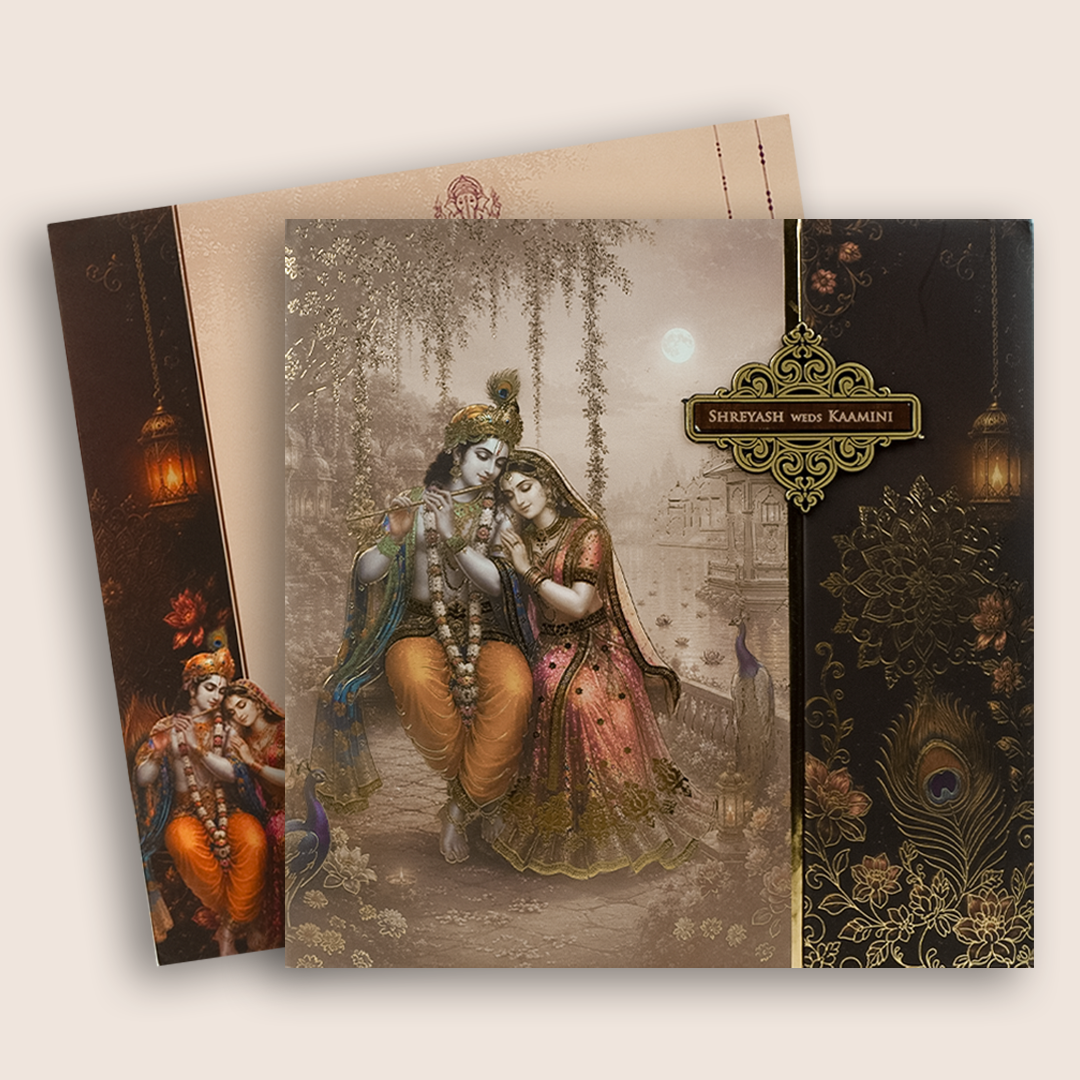 Pastel Pink Radha Krishna Door Style Marriage Invitation - KSH18730
