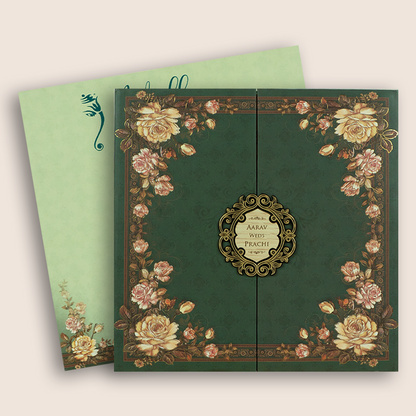 Green Floral Door Style Padded Marriage Card - KSH72780