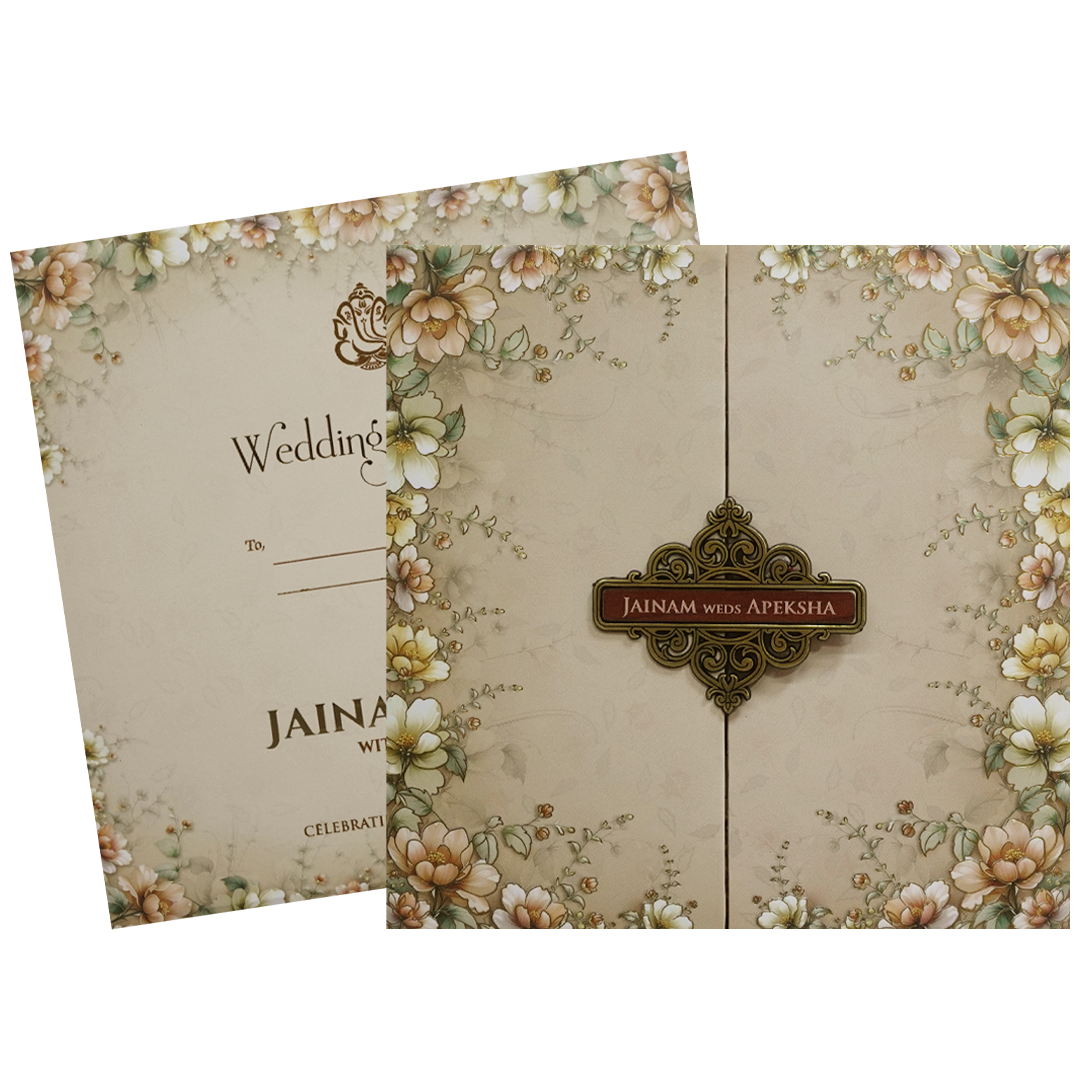 Cream Floral Padded Wedding Card - KSH72730