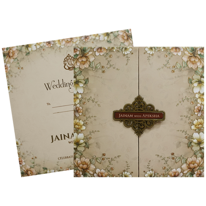 Cream Floral Padded Wedding Card - KSH72730