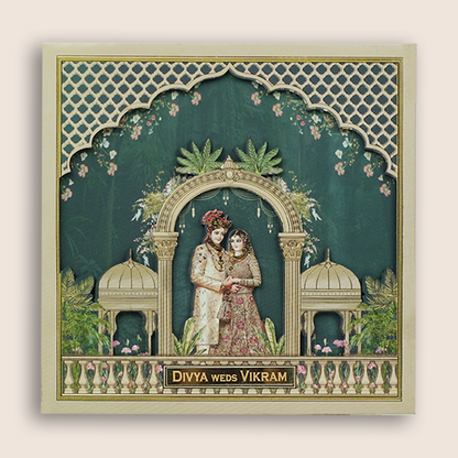 Navy Blue Laser-cut Bride Groom Wedding Card - KNAM4902