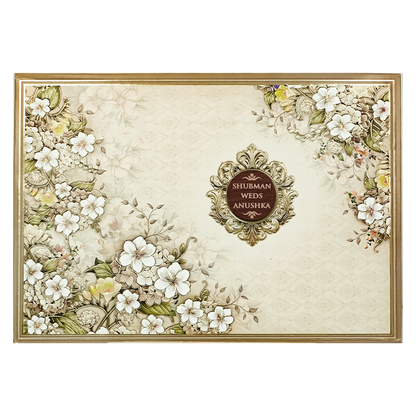 Cream White Floral Padded Wedding Card-KRB09280