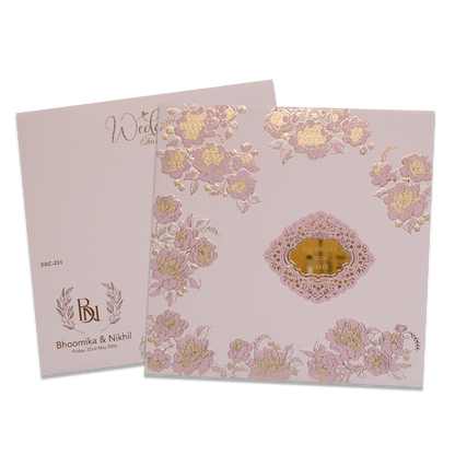 Pink Floral Gold Padded Wedding Card - KSSC2310