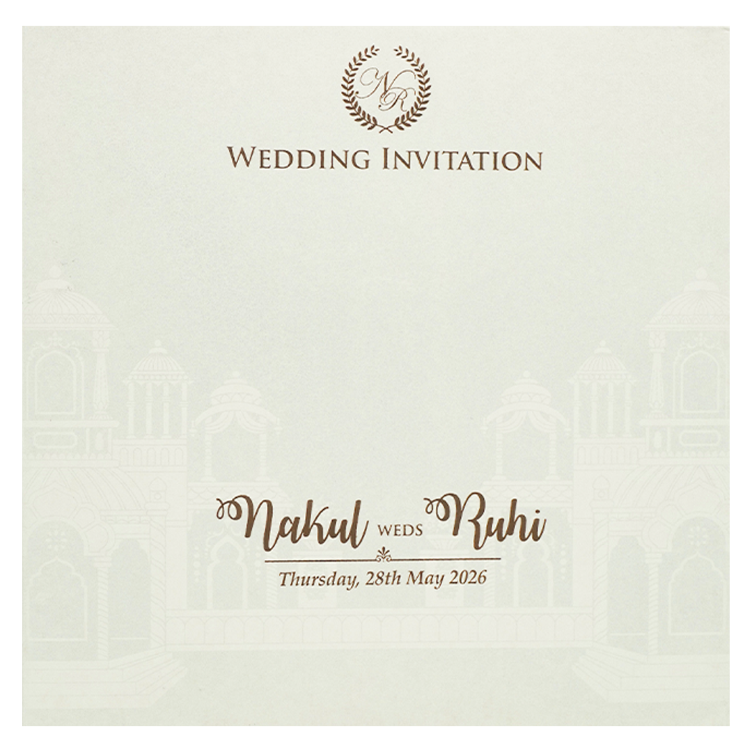 White Palace Ganesha Padded Wedding Card-KRE28260