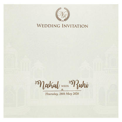 White Palace Ganesha Padded Wedding Card-KRE28260
