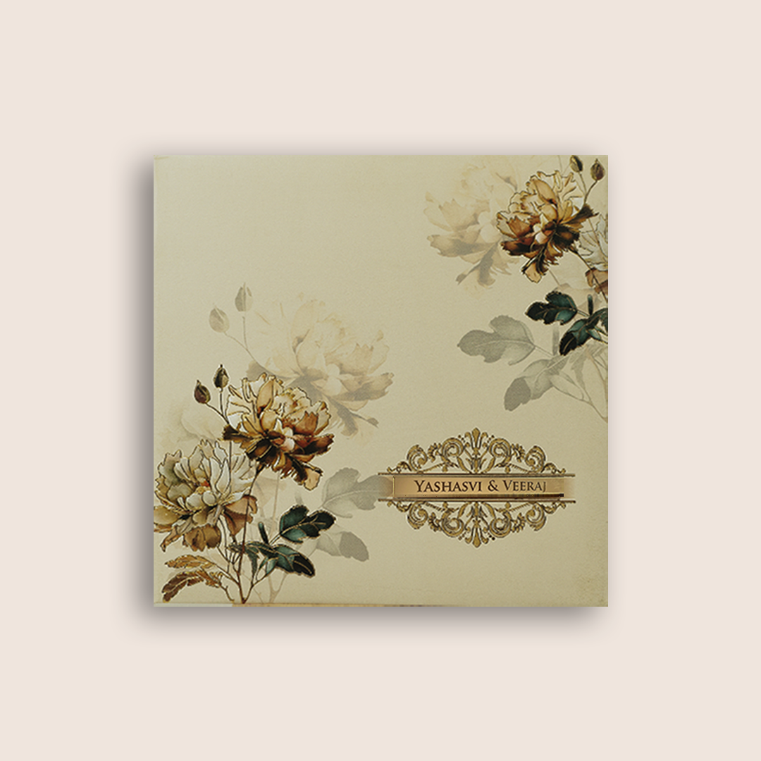 White Embossed Floral Padded Wedding Card - KPR023360