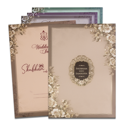 Beige Floral Padded Wedding Card-KSH72550