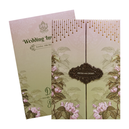Sage Green Floral Hanging LightsPadded Wedding Card - KVN07330