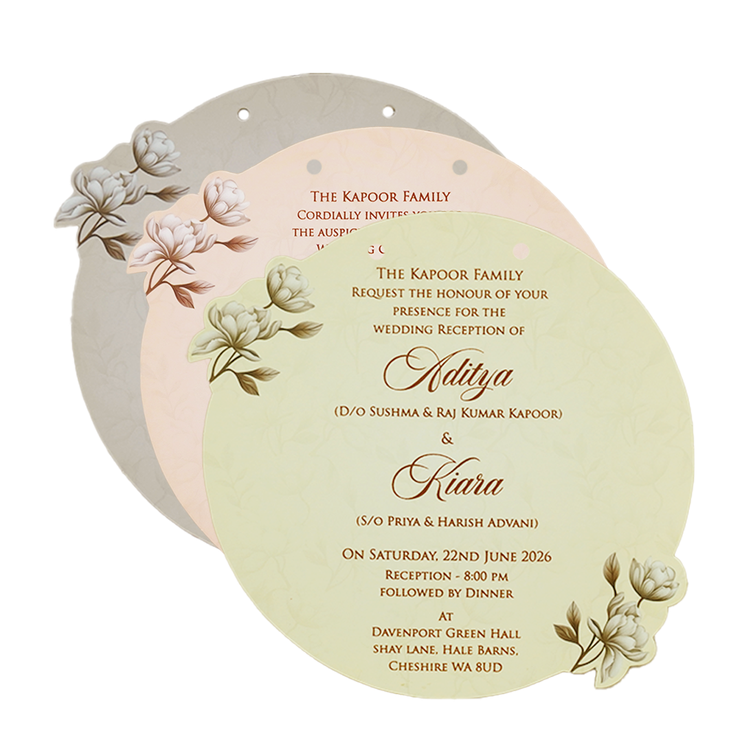 Buy Grey Floral Circular Insert Wedding Card