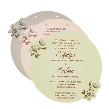 Buy Grey Floral Circular Insert Wedding Card