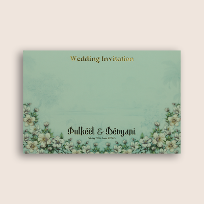 Blue Embossed Floral Door Style Padded Wedding Card - KJTS1829