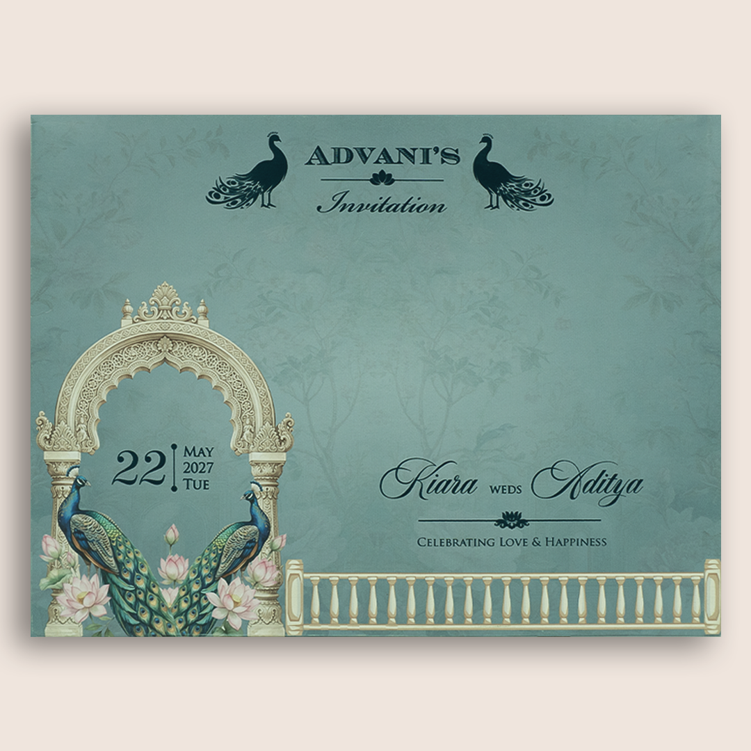 Pastel Blue Peacock MDF Laser Cut Marriage Card - KFR17060