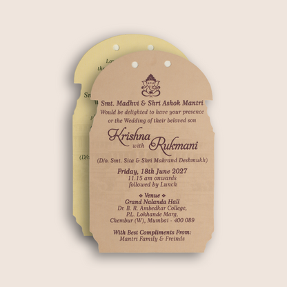 Dark Beige Floral MDF Laser Cut Invitation Card - KJTS1906
