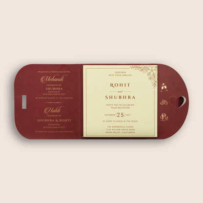 Maroon Floral Door Style Invitation Card - KJP25180
