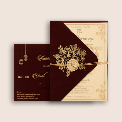 Maroon Floral Single Side Flap Marriage Invitation - KMARA520